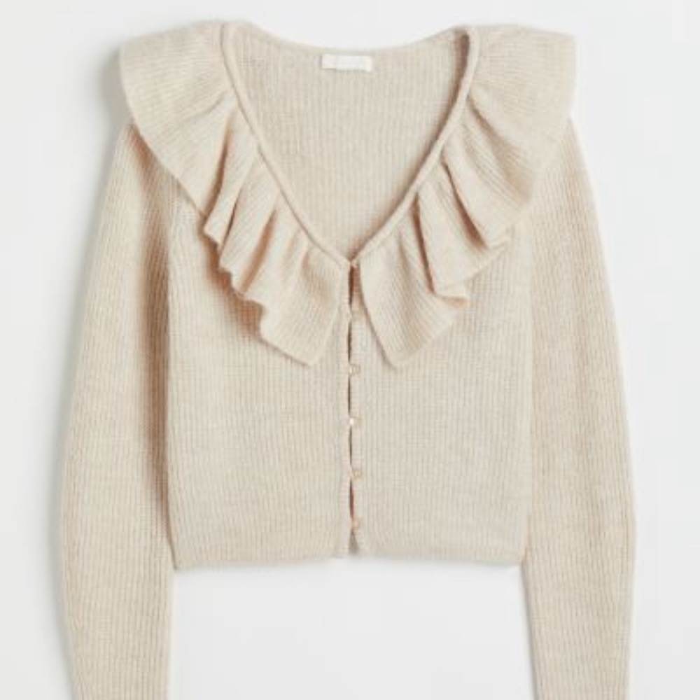 H&M Light Beige Flounce-collared Cardigan